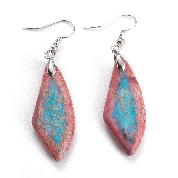 

PandaHall Natural Regalite/Imperial Jasper/Sea Sediment Jasper Dangle Earrings, with Brass Earring Hooks, Dyed, Leaf, Platinum, Red, 55.6mm...