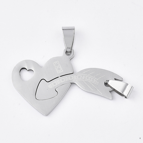 

PandaHall 201 Stainless Steel Split Pendants, for Lovers, Heart and Arrow, Stainless Steel Color, 24x40x1mm, Hole: 8x4mm 201 Stainless Steel...