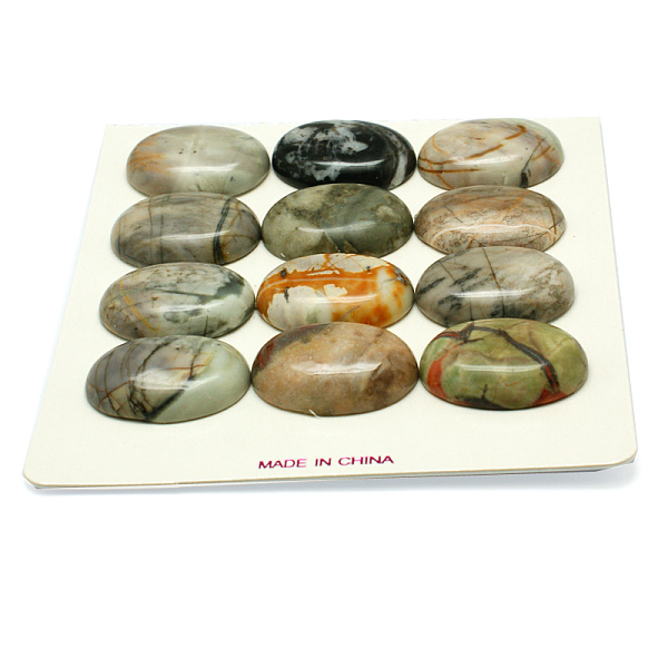 

PandaHall Natural Polychrome Jasper/Picasso Stone/Picasso Jasper Cabochons, Oval, Colorful, 30x22x8mm, about 24pcs/group Picasso Jasper Oval