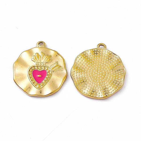 

PandaHall Vacuum Plating 201 Stainless Steel Enamel Pendants, Real 18K Gold Plated, Flat Round with Sacred Heart Charm, Deep Pink...