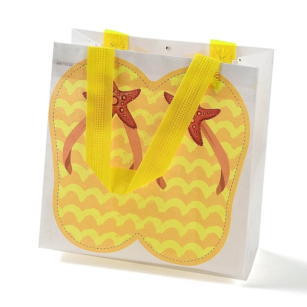 

PandaHall Summer Beach Theme Printed Flip Flops Non-Woven Reusable Folding Gift Bags with Handle, Portable Waterproof Shopping Bag for Gift..., Yellow