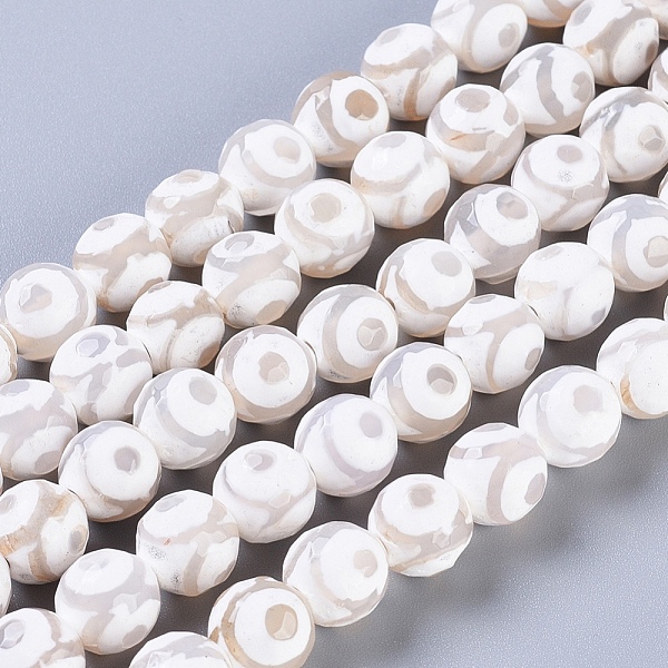 

PandaHall Tibetan Style 3-Eye dZi Beads, Natural Agate, Dyed, Faceted, Round, White, 10mm, Hole: 1mm Tibetan Agate Round White