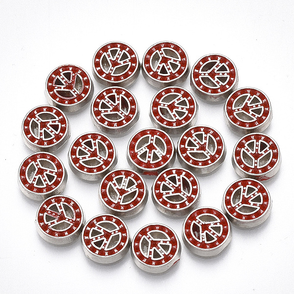

PandaHall Alloy Enamel Cabochons, Fit Floating Locket Charms, Flat Round with Peace Sign, Red, Platinum, 8x1.5mm Alloy Flat Round Red