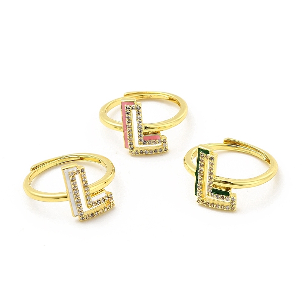 

PandaHall Mixed Color Enamel Initial Letter Adjustable Ring with Clear Cubic Zirconia, Real 18K Gold Plated Brass Jewelry for Women, Cadmium..., Multicolor