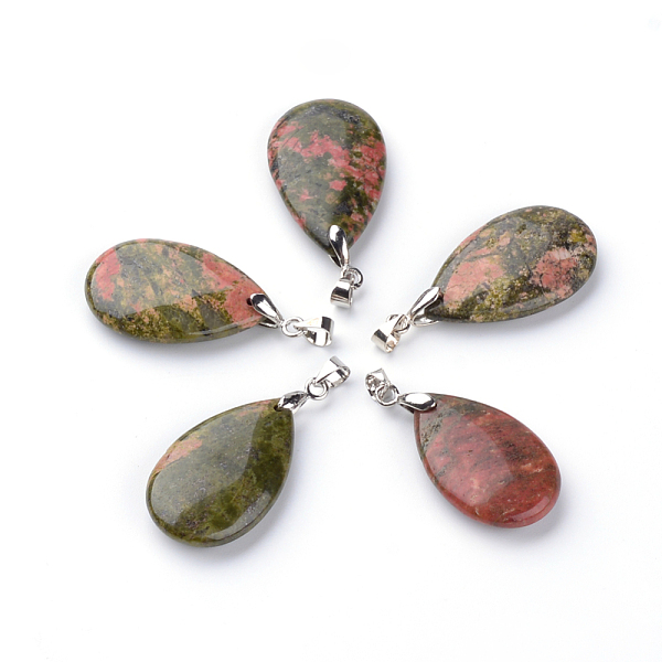 

PandaHall Natural Unakite Pendants, with Brass Findings, teardrop, Platinum, 30x18x6mm, Hole: 5x4mm Unakite Teardrop