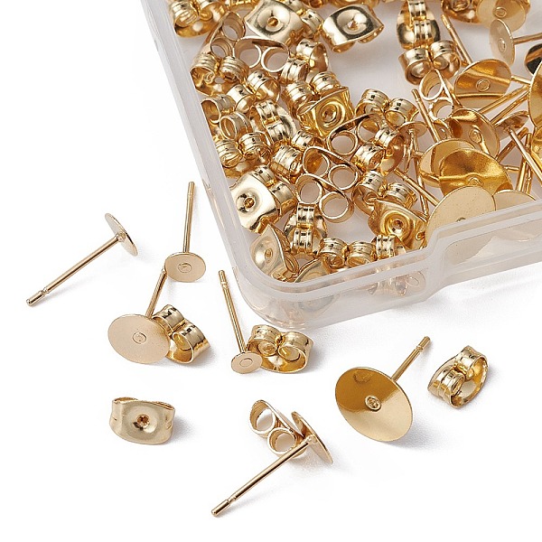 

PandaHall 50Pcs 5 Size 304 Stainless Steel Stud Earring Findings, Flat Round Earring Settings, with 50Pcs Ear Nuts, Golden, 3~8x0.3mm, Pin...