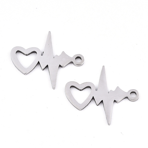 PandaHall 201 Stainless Steel Pendants, Laser Cut, HeartBeat, Stainless Steel Color, 15.5x18x0.9mm, Hole: 1.5mm 201 Stainless Steel Heart