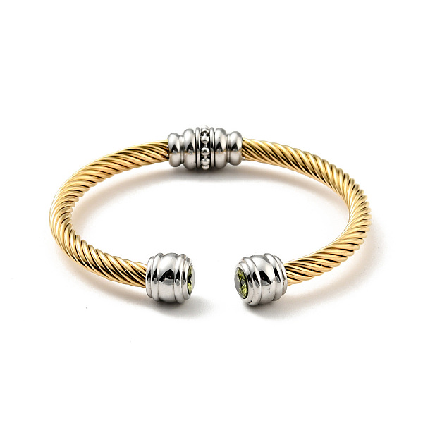 

PandaHall Rhinstone Open Cuff Bangle, Golden 304 Stainless Steel Jewelry for Women, Olivine, Inner Diameter: 2-1/4 inch(5.65cm) Rhinestone..., Green