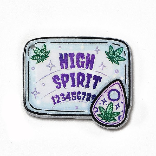 

PandaHall Weed Pattern Theme Printed Oqaque Acrylic Pendants, Word High Spirit, Talking Board Pattern, 35x41x2.5mm, Hole: 1.8mm Acrylic..., Purple
