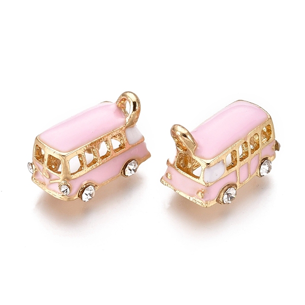 

PandaHall Alloy Pendants, with Enamel and Crystal Rhinestone, Bus, Golden, Pearl Pink, 18x11x13mm, Hole: 2.5mm Alloy Rhinestone+Enamel..., Clear