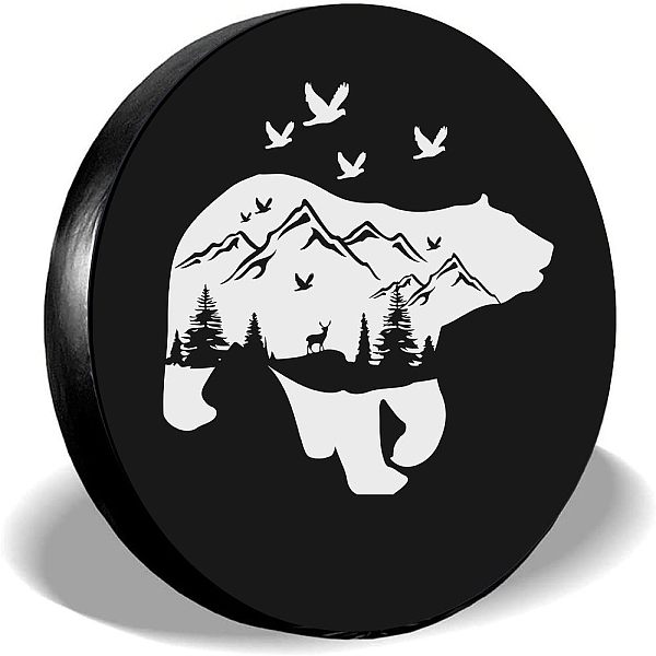 

PandaHall Polyester Tyre Cover, with Contraction Band, Flat Round with Pattern, Bear Pattern, 700~750mm Polyester Mountain