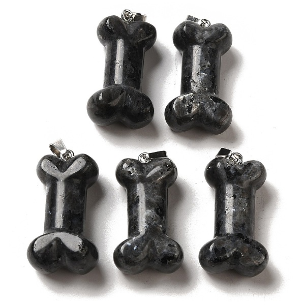 

PandaHall Natural Black Labradorite Pendants, Dog Bone Charms with Platinum Iron Snap on Bails, 36~37x19.5~21x11~12.5mm, Hole: 7x4mm...