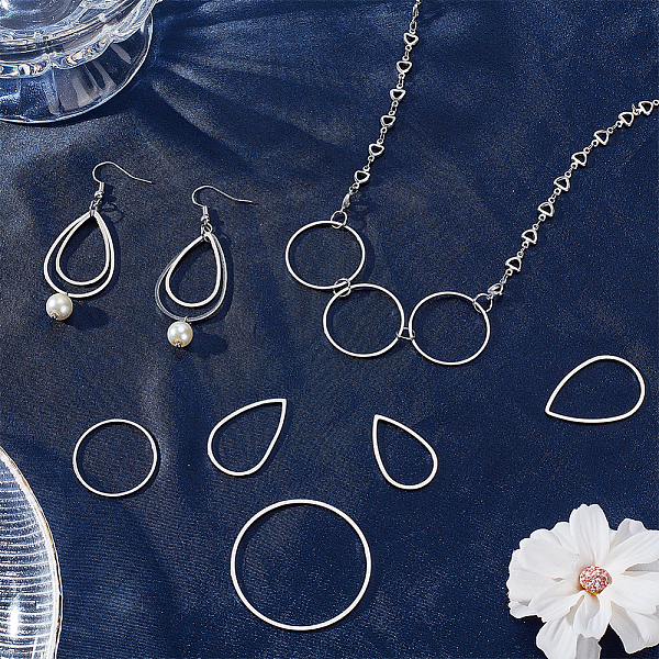 

PandaHall Unicraftale 201 Stainless Steel Linking Ring, Mixed Shapes, Stainless Steel Color, 60pcs/box 201 Stainless Steel Mixed Shapes