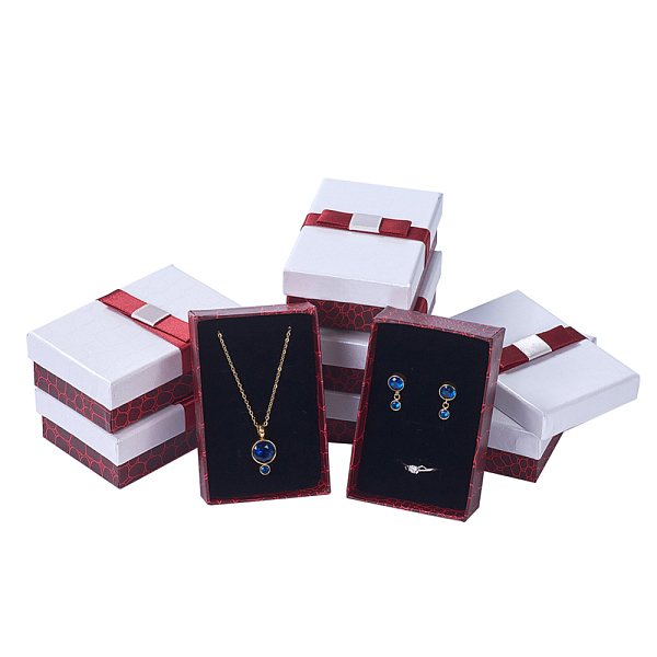 

PandaHall Kraft Cotton Filled Rectangle Cardboard Jewelry Set Boxes with Bowknot, for Ring, Earring, Necklace, White & Brown, 9x6x3cm Paper...