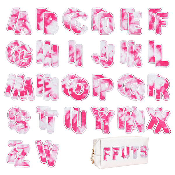 PandaHall arricraft 26 Pcs Letter Embroidery Patches, Pink A-Z Letter Cloth Iron On Patches Mixed Size Alphabet Tie-dye Applique Costume...