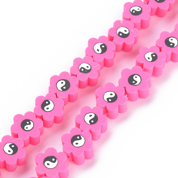 

PandaHall Handmade Polymer Clay Bead Strands, Flower with Yin Yang, Deep Pink, 7~9x7~9x4~5mm, Hole: 1.2~1.4mm, about 40pcs/strand, 12.24...