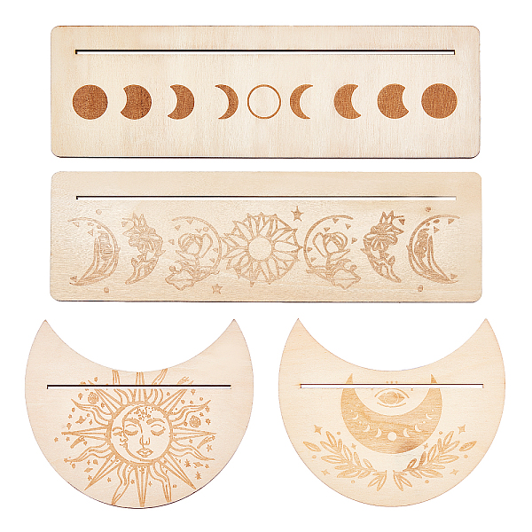 PandaHall GORGECRAFT 4 Pieces Wooden Tarot Card Stand Holder Moon Phase Tarot Card Altar Stand Sun Flower Pattern Rectangle Moon Shape Tarot...