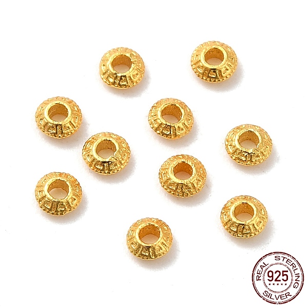 

PandaHall 925 Sterling Silver Beads, Flat Round, Matte Gold Color, 2.5x1mm, Hole: 0.8mm Sterling Silver Flat Round