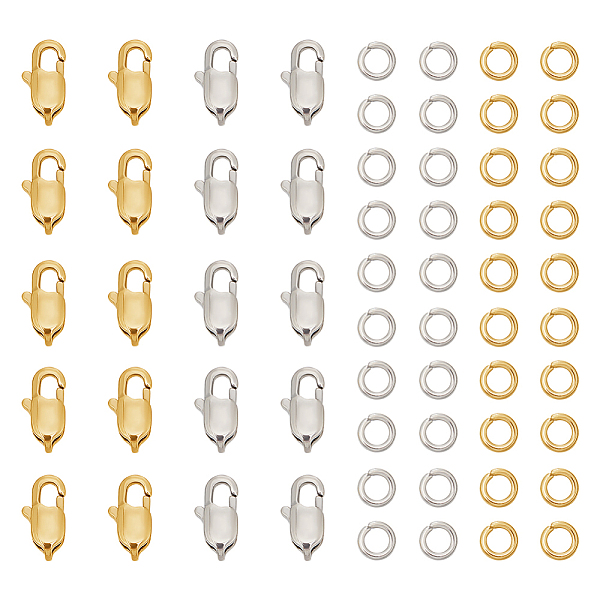 

PandaHall Unicraftale 20Pcs 2 Style 304 Stainless Steel Lobster Claw Clasps, with 40Pcs Open Jump Rings, Golden & Stainless Steel Color...
