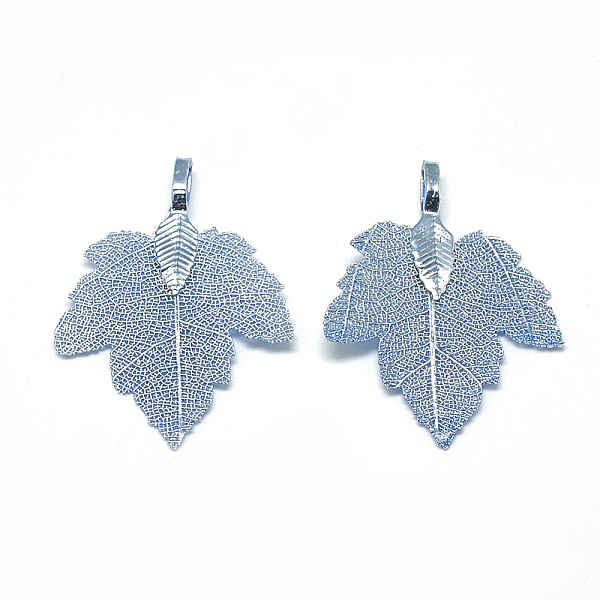 

PandaHall Iron Pendants, Electroplate Natural Leaf, Grape Leaf, Blue Plated, 35x27x1.5mm, Hole: 3x5.5mm Iron Leaf