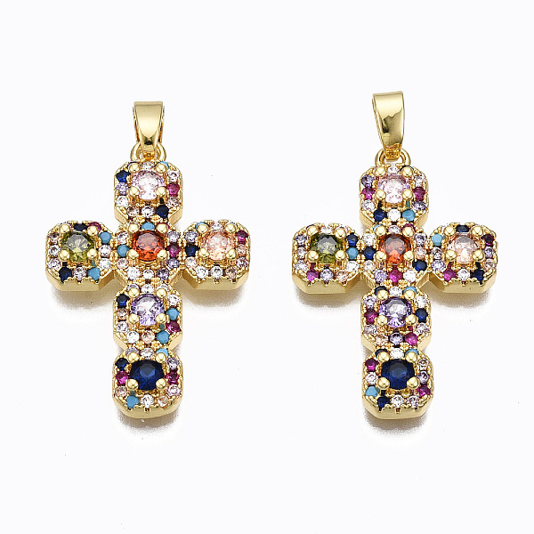 

PandaHall Brass Micro Pave Cubic Zirconia Pendants, Cross, Real 16K Gold Plated, 27x18.5x4mm, Hole: 2.5x5mm, 5pcs/box Brass+Cubic Zirconia...