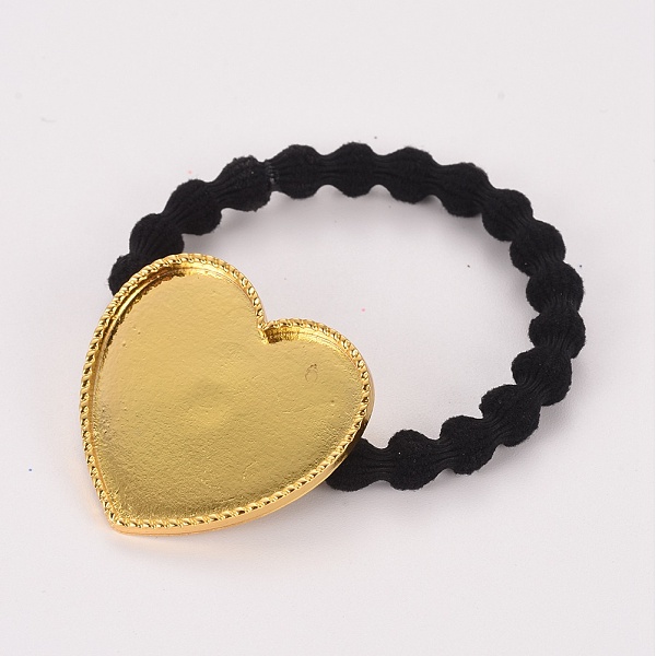 

PandaHall Elastic Hair Ties, Ponytail Holder, with Zinc Alloy Cabochon Settings, For DIY Epoxy Resin, Heart, Light Gold, Tray: 26x31.5mm..., Black