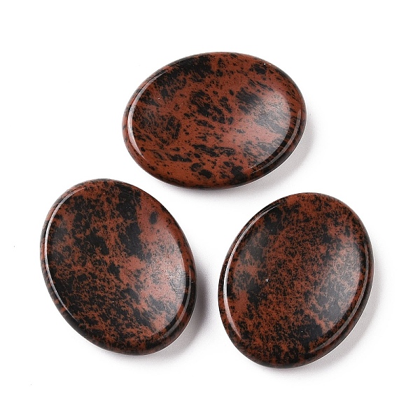 Oval Natural Mahogany Obsidian Thumb Worry Stone For Anxiety Therapy