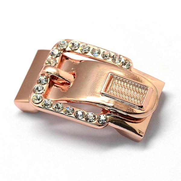 

PandaHall Alloy Rhinestone Magnetic Clasps with Glue-in Ends, Buckle, Light Gold, 38x23.5mm, Half Hole: 3x16mm Alloy+Rhinestone
