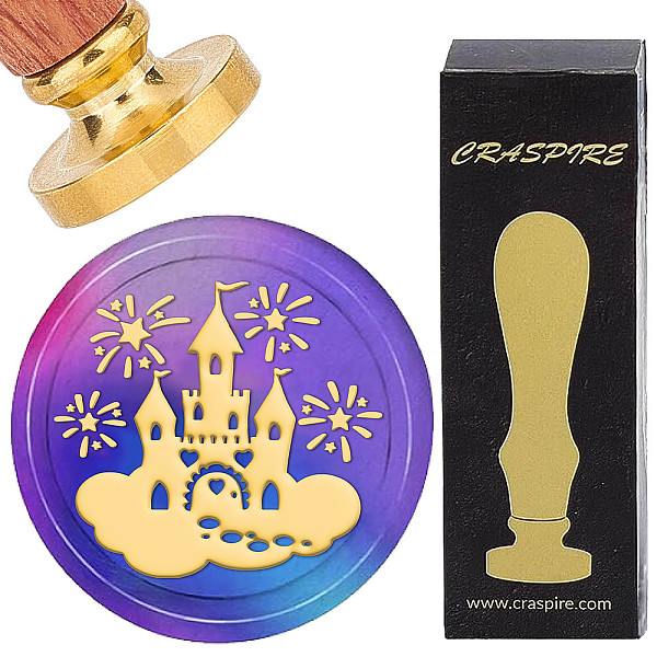 

PandaHall CRASPIRE Castle Wax Seal Stamp 25mm Removable Brass Head Vintage Fireworks Fairyland Sealing Wax Stamp with Wooden Handle for...