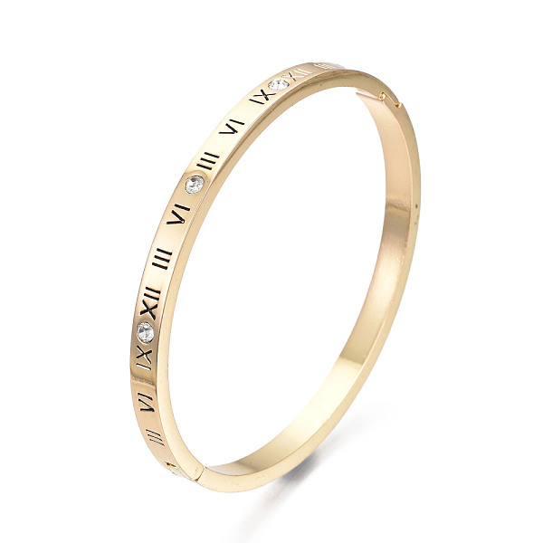 

PandaHall Roman Numeral Brass Hinged Bangle with Crystal Rhinestone for Women, Golden, Inner Diameter: 1-7/8x2-1/8 inch(4.9x5.5cm)...