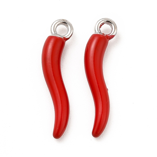 

PandaHall Rack Plating Alloy Enamel Pendants, Platinum, Horn of Plenty/Italian Horn Cornicello Charm, Red, 20x5x3.3~3.5mm, Hole: 1.6~1.8mm...