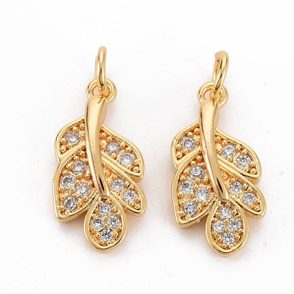 

PandaHall Brass Clear Cubic Zirconia Pendants, Nickel Free, with Jump Rings, Leaf, Real 18K Gold Plated, 18x9x3mm, Hole: 3mm, Jump Rings...