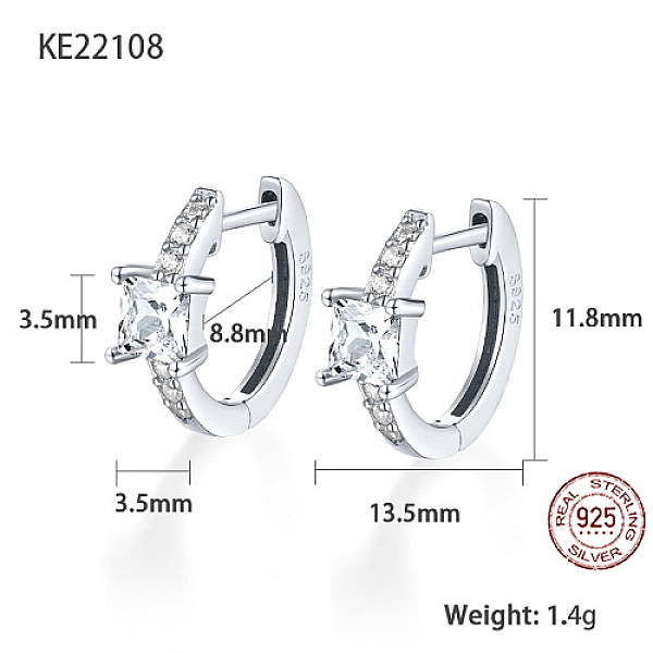 

PandaHall Platinum Rhodium Plated 925 Sterling Silver Hoop Earrings, Square Cubic Zirconia Earrings, with S925 Stamp, Clear, 11.8x13.5mm...