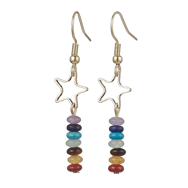 

PandaHall Golden 304 Stainless Steel Dangle Earring, Natural & Synthetic Mixed Gemstone Beaded Drop Earrings, Star, 47x11mm Mixed Stone Star