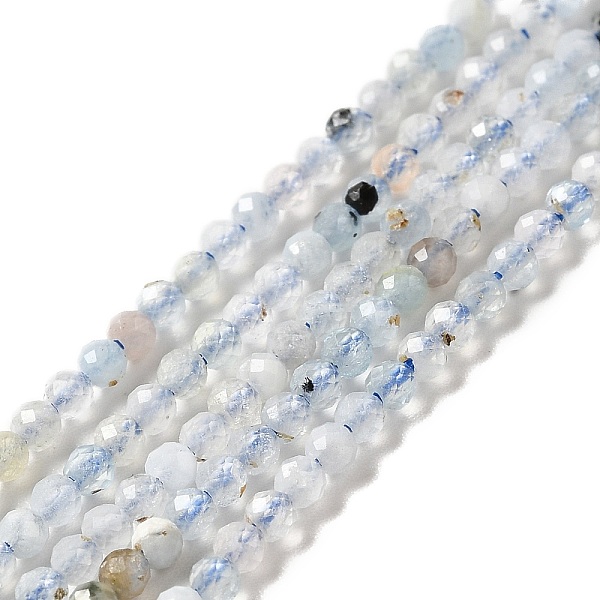 

PandaHall Natural Aquamarine Beads Strands, Faceted, Round, 2mm, Hole: 0.5mm, about 187pcs/strand, 14.96''(38cm) Aquamarine Round