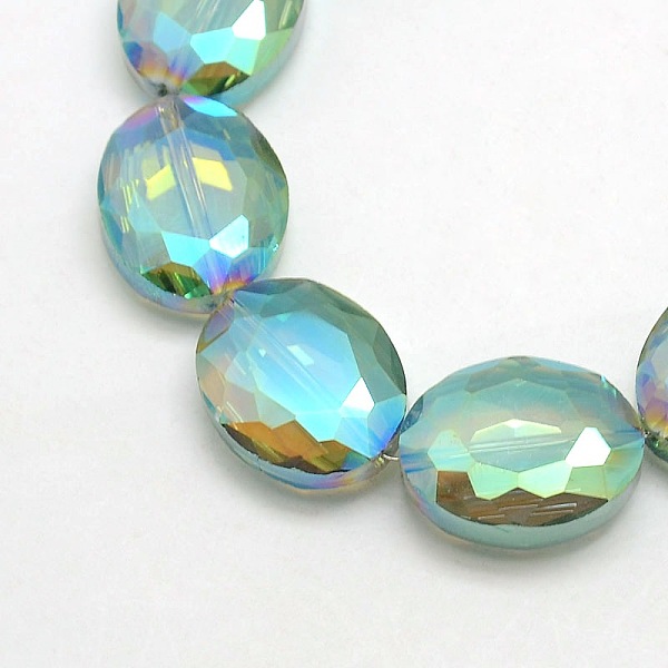 

PandaHall Faceted Electroplate Crystal Glass Oval Beads Strands, Rainbow Color Plated, Medium Aquamarine, 20x16x8mm, Hole: 1mm, about..., Green