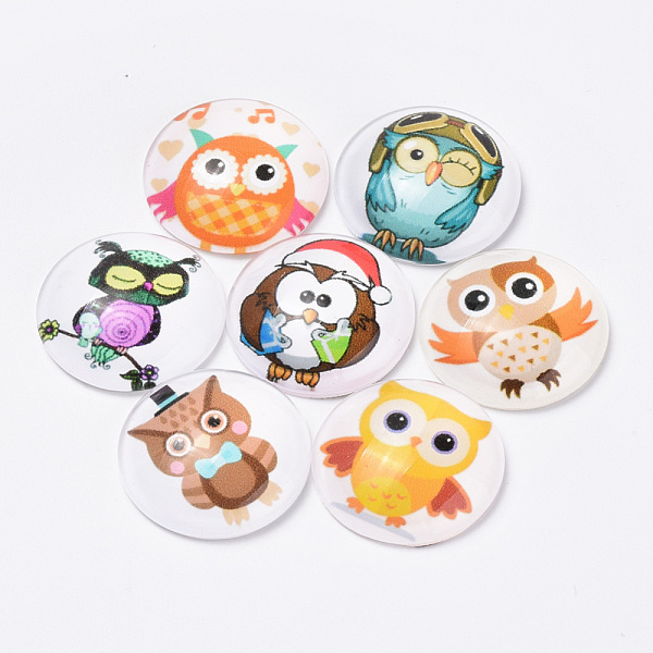 

PandaHall Printed Glass Flat Back Cabochons, Dome/Half Round, Owl Pattern, Mixed Color, 30x7mm Glass Half Round Multicolor