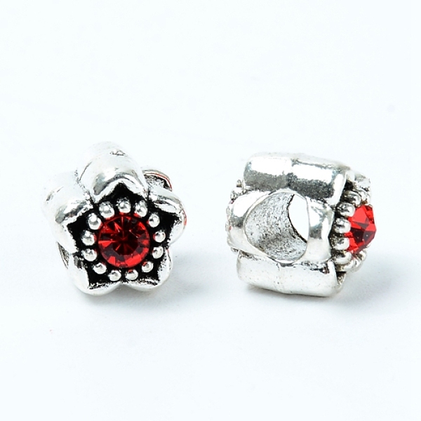 

PandaHall Zinc Alloy Rhinestone European Beads, Large Hole Beads, Star, Antique Silver, Light Siam, 9.5x10x11.5mm, Hole: 4.5mm Alloy Star..., Red