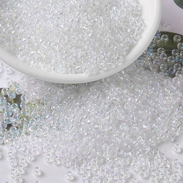 

PandaHall MIYUKI Round Rocailles Beads, Japanese Seed Beads, 8/0, (RR250) Crystal AB, 3mm, Hole: 1mm, about 422~455pcs/10g Glass Clear