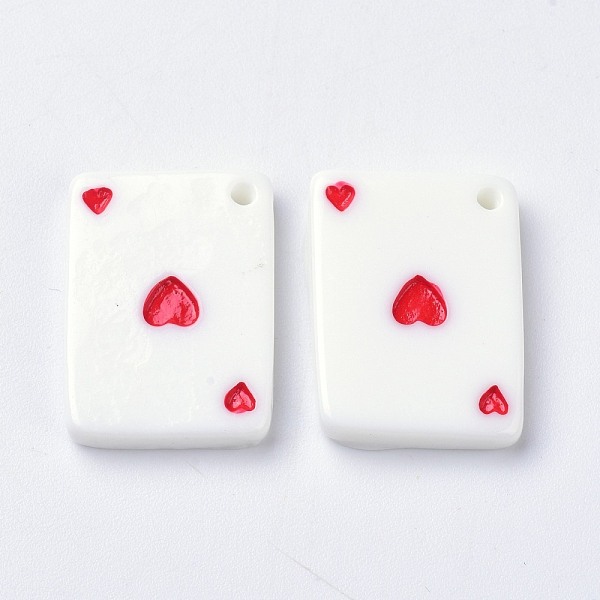 

PandaHall Resin Pendant, Playing Card Shape with Heart, Red, 21~22x15.5~16.5x2.4~3.5mm, Hole: 1.6mm Resin Rectangle Red