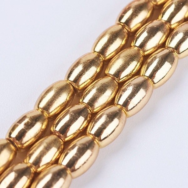 

PandaHall Electroplate Non-magnetic Synthetic Hematite Beads Strands, Grade AA, Oval, Golden Plated, 5x3.5mm, Hole: 0.5mm, about...