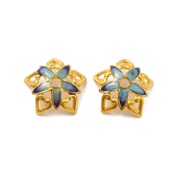 

PandaHall Brass Enamel Bead Caps, 5-Petal, Flower, Golden, 9.5x9.5x3mm, Hole: 8x8mm Brass+Enamel Gold