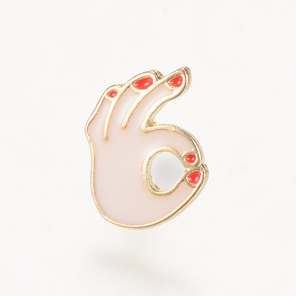 

PandaHall Alloy Enamel Brooches, Enamel Pin, with Brass Finding, Palm, for OK, Light Gold, PeachPuff, 13x10mm, Pin: 1.2mm Alloy Brown