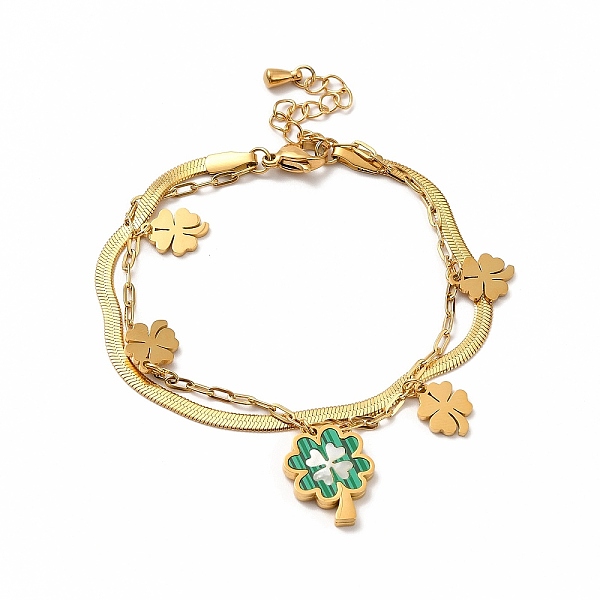 

PandaHall Ion Plating(IP) 304 Stainless Steel Multi-strand Bracelets, Shell Clover Charm Bracelets for Women, Golden, 6-5/8 inch(16.8cm) 304...