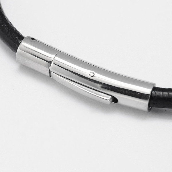 

PandaHall Leather Cord Bracelet Making, with 304 Stainless Steel Bayonet Clasps, Black, 212x4mm Leather Black