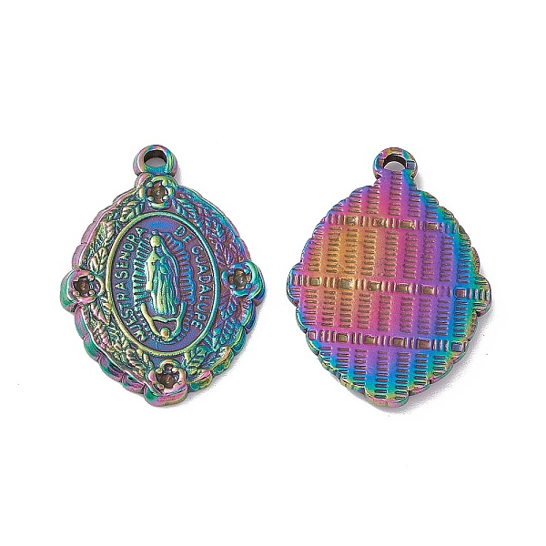 

PandaHall Ion Plating(IP) Oval 304 Stainless Steel Pendant Rhinestone Settings, Religion Virgin Mary Charm, Rainbow Color, Fit for 1.2mm...