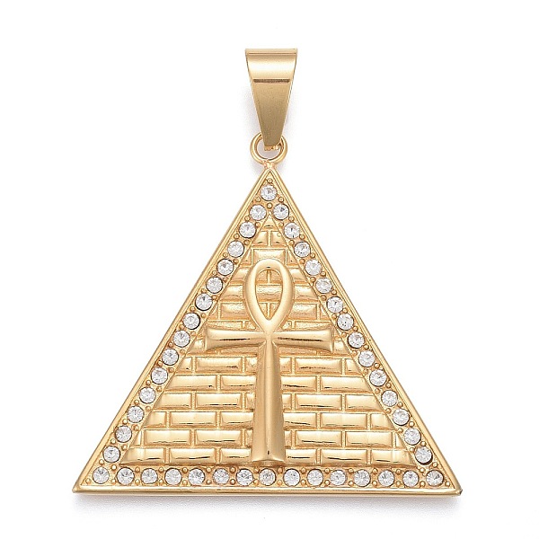 

PandaHall 304 Stainless Steel Big Pendants, with Crystal Rhinestone, Triangle with Ankh Cross, Golden, 48x50x4mm, Hole: 6.5x12mm Stainless..., Clear