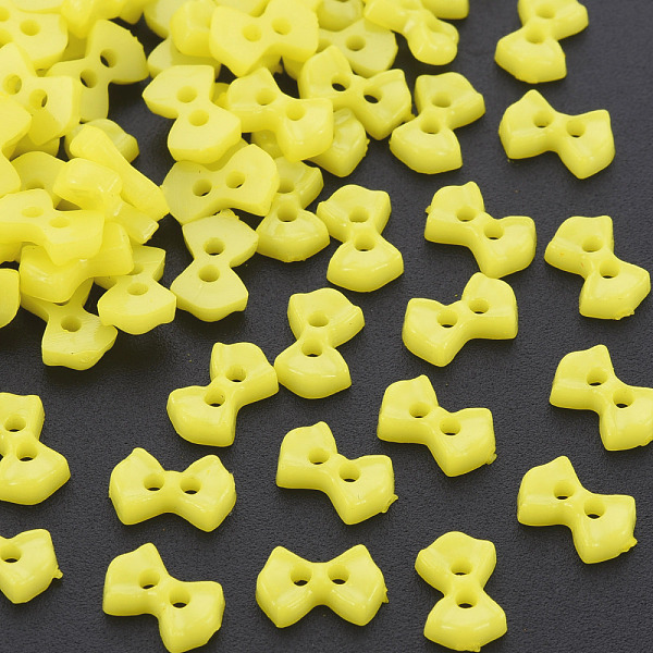 PandaHall 2-Hole Plastic Buttons, Bowknot, Yellow, 6x9x2mm, Hole: 1.5mm Plastic Bowknot Yellow