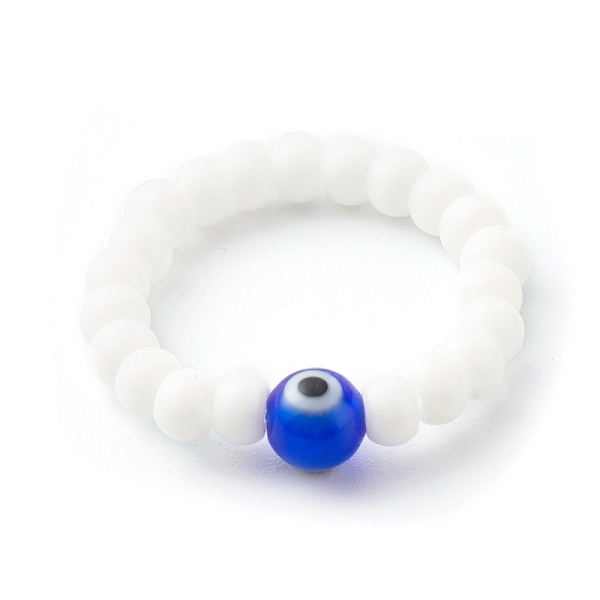 

PandaHall Handmade Glass Beads Stretch Rings, with Lampwork Beads, Evil Eye, Blue, US Size 9 1/4(19.1mm) Glass Evil Eye Blue