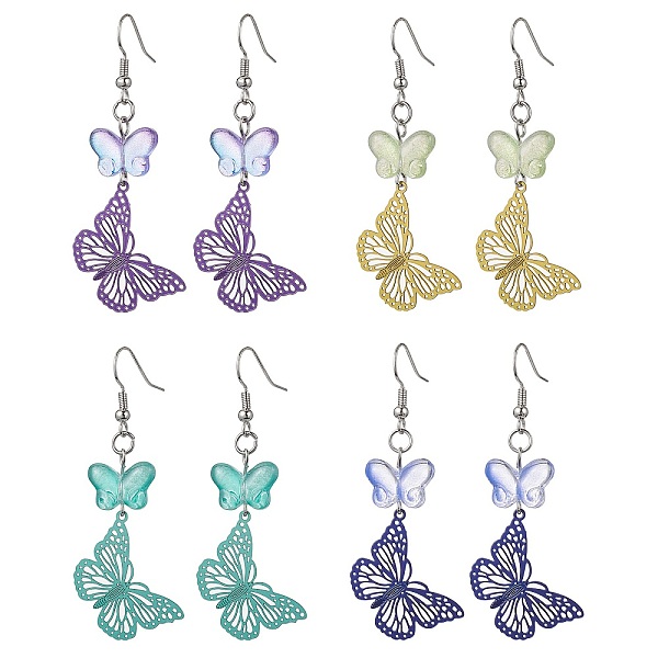 

PandaHall 430 Stainless Steel & Glass Dangle Earrings, Butterfly, Mixed Color, 61x22mm 430 Stainless Steel Butterfly Multicolor
